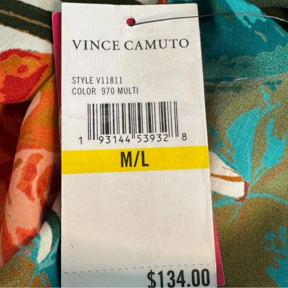 Vince Camuto V-Neck Caftan Cover Up Palm Paradise NWT M/L